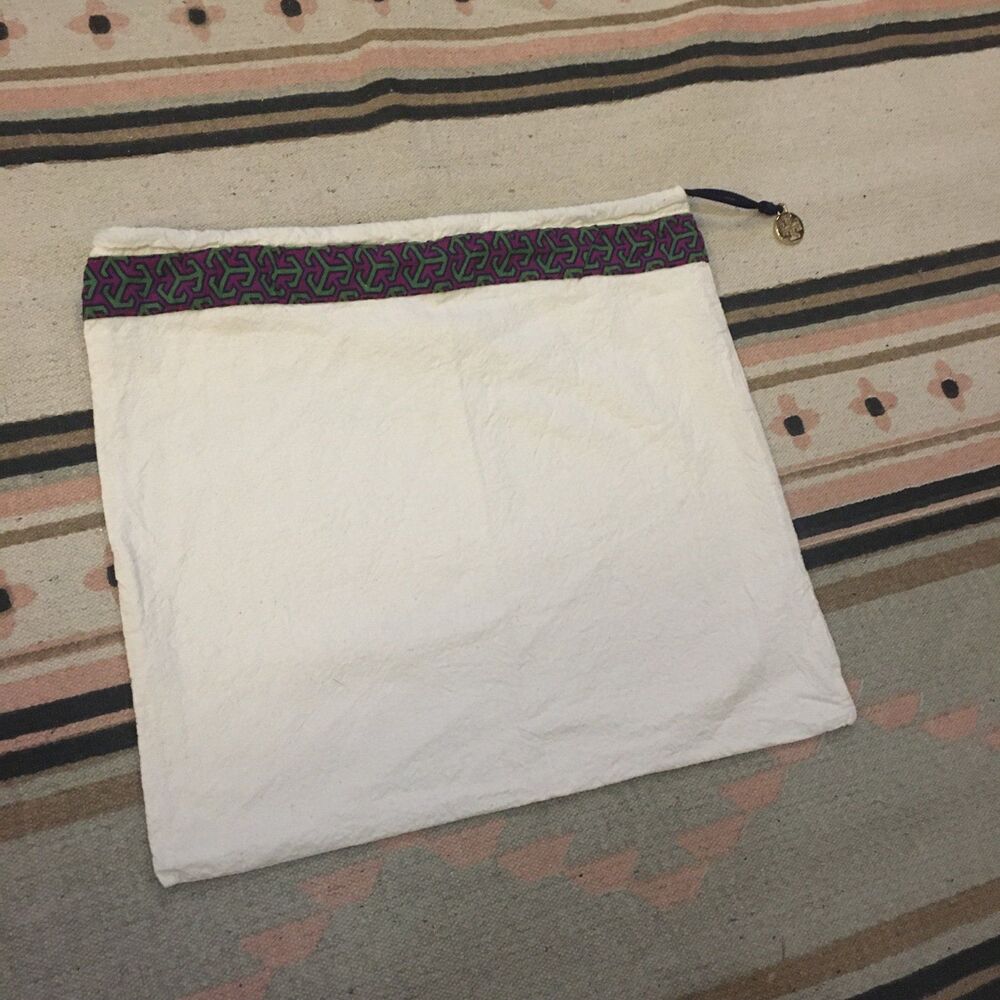 Tory Burch cream drawstring Dustbag 12” x 13” Colorful ribbon trim Garment bag